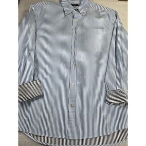 Lincs David Chu Blue White Stripe Button Down Shirt Mens L Contrasting Cotton